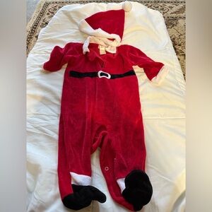 First Moments Layette Christmas Holiday Onesie & hat Santa Clause velour